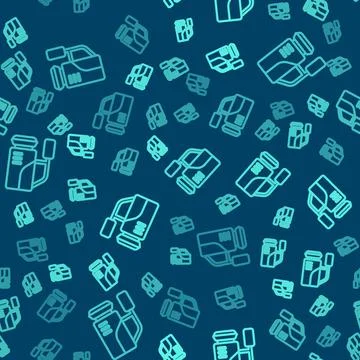 Green line Cinema camera icon isolated seamless pattern on blue background Stock Illustration