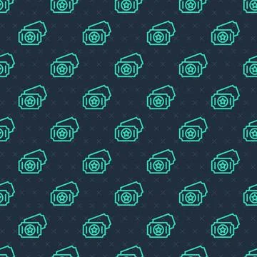 Green line Circus ticket icon isolated seamless pattern on blue background... イラスト素材