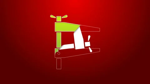 Green line Clamp tool icon isolated on red background. Locksmith tool. 4K Video 스톡 동영상 143882529