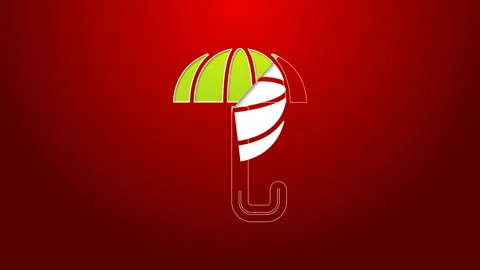 Green line Classic elegant opened umbrella icon isolated on red background. Rain Stock Footage 143895428