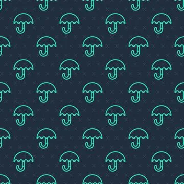 Green line Classic elegant opened umbrella icon isolated seamless pattern on Stock Illustration