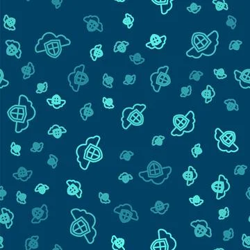 Green line Cloud and shield icon isolated seamless pattern on blue background イラスト素材