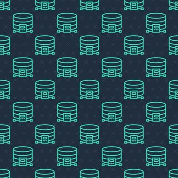 Green line Cloud database icon isolated seamless pattern on blue background イラスト素材
