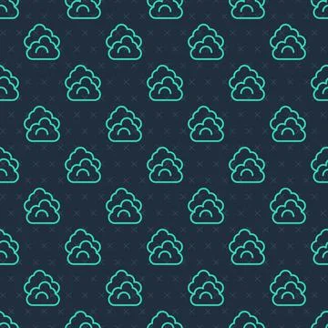 Green line Cloud icon isolated seamless pattern on blue background. Vector Illustrazione stock