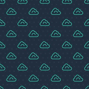 Green line Cloud icon isolated seamless pattern on blue background.  Vector Illustrazione stock