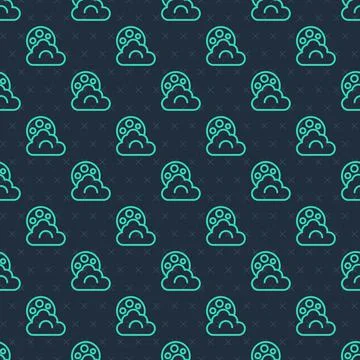 Green line Cloud with moon icon isolated seamless pattern on blue background Stock Illustration