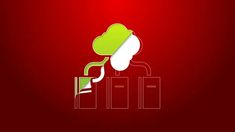 Green line Cloud or online library icon isolated on red background. Internet Stock Footage 143890432