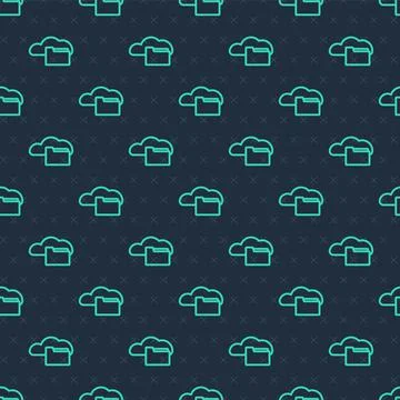 Green line Cloud or online library icon isolated seamless pattern on blue 스톡 일러스트
