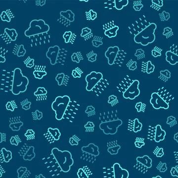 Green line Cloud with rain icon isolated seamless pattern on blue background イラスト素材