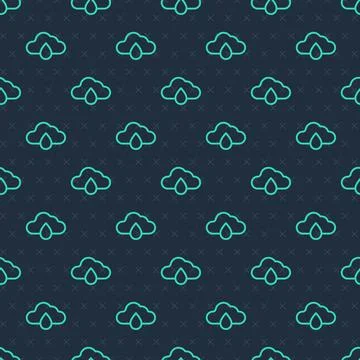 Green line Cloud with rain icon isolated seamless pattern on blue background Illustrazione stock