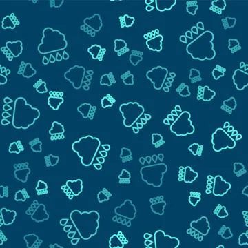 Green line Cloud with rain icon isolated seamless pattern on blue backgroun.. Illustrazione stock