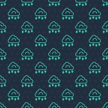 Green line Cloud with snow icon isolated seamless pattern on blue background Stock Illustration
