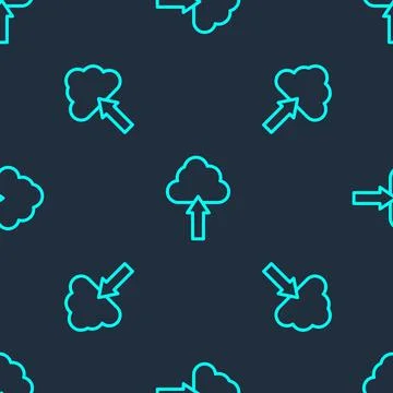 Green line Cloud upload icon isolated seamless pattern on blue background Stock Illustration