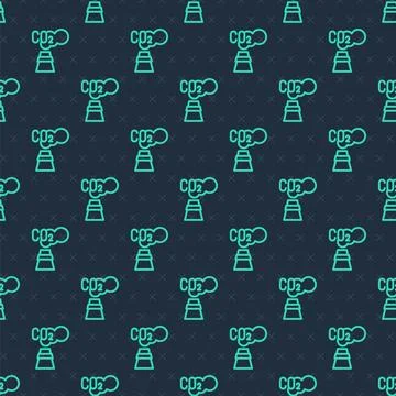 Green line CO2 emissions in cloud icon isolated seamless pattern on blue ba.. Illustrazione stock