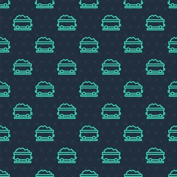 Green line Coal train wagon icon isolated seamless pattern on blue background イラスト素材