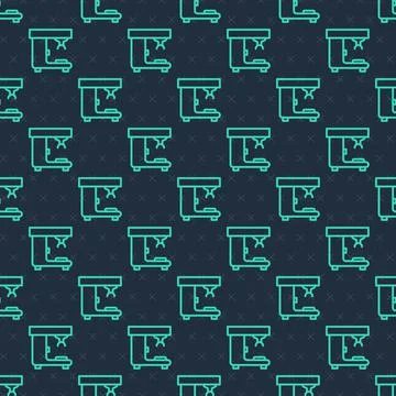 Green line Coffee machine icon isolated seamless pattern on blue background Illustrazione stock