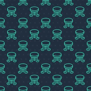 Green line Coffee table icon isolated seamless pattern on blue background. St Stock Illustration