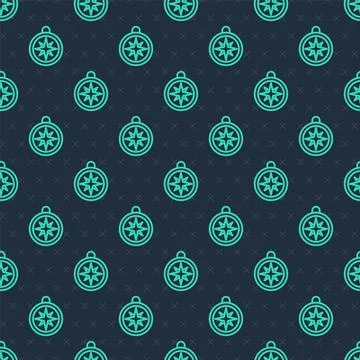 Green line Compass icon isolated seamless pattern on blue background. Windrose Illustrazione stock