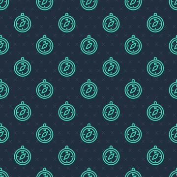 Green line Compass icon isolated seamless pattern on blue background. Windrose 스톡 일러스트