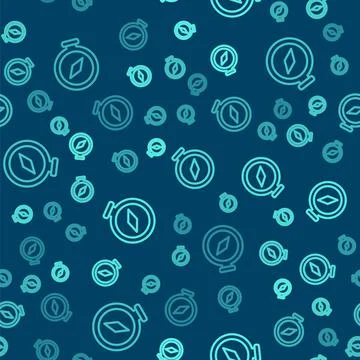 Green line Compass icon isolated seamless pattern on blue background. Windros Ilustración de archivo