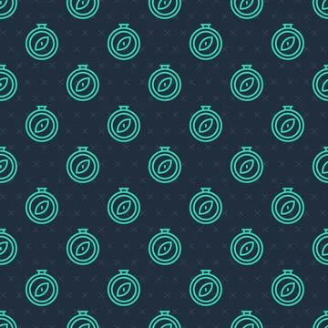 Green line Compass icon isolated seamless pattern on blue background. Windrose 스톡 일러스트