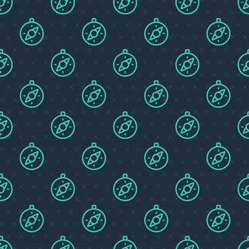 Green line Compass icon isolated seamless pattern on blue background. Windrose イラスト素材
