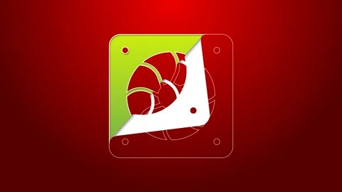 Green line Computer cooler icon isolated on red background. PC hardware fan. 4K Video stock 156390309