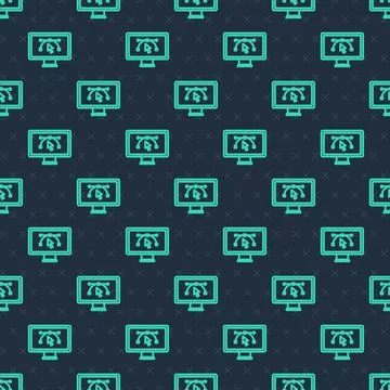 Green line Computer display with vector design program icon isolated on iso.. Stock Illustration