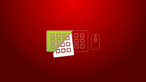 Green line Computer keyboard and mouse icon isolated on red background. PC Stock Footage 143878107