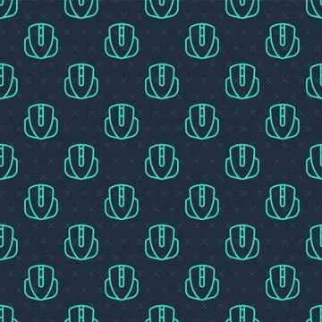 Green line Computer mouse gaming icon isolated seamless pattern on blue Stock Illustration