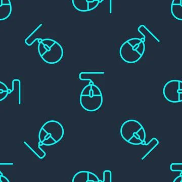 Green line Computer mouse gaming icon isolated seamless pattern on blue Illustrazione stock