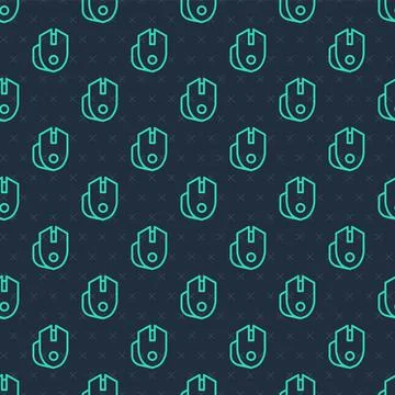 Green line Computer mouse gaming icon isolated seamless pattern on blue Illustrazione stock