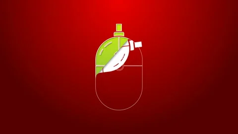 Green line Computer mouse icon isolated on red background. Optical with wheel Stock Footage 143615469