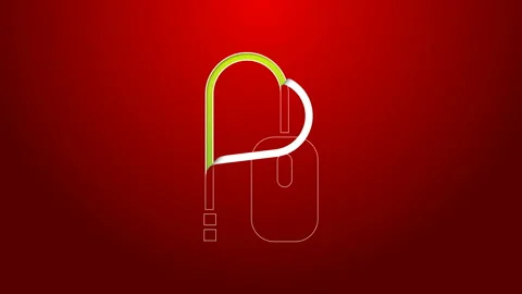 Green line Computer mouse icon isolated on red background. Optical with wheel Stock Footage 143890575