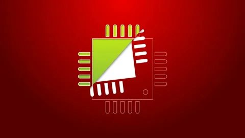 Green line Computer processor with microcircuits CPU icon isolated on red Stock Footage 143878094