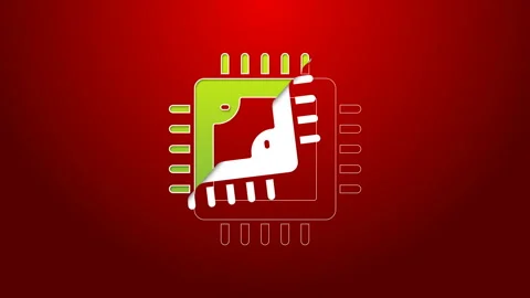Green line Computer processor with microcircuits CPU icon isolated on red Stock Footage 144020150