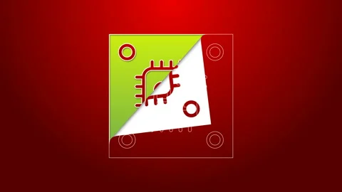 Green line Computer processor with microcircuits CPU icon isolated on red Stock Footage 144030971