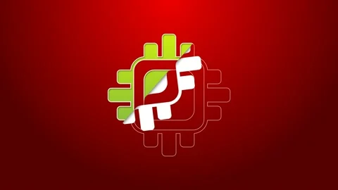 Green line Computer processor with microcircuits CPU icon isolated on red Stock Footage 156391130
