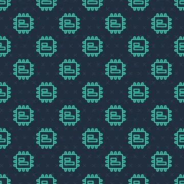 Green line Computer processor with microcircuits CPU icon isolated seamless Stock Illustration