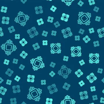 Green line Computer processor with microcircuits CPU icon isolated seamless p Illustrazione stock