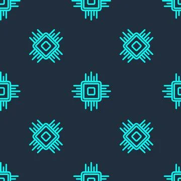 Green line Computer processor with microcircuits CPU icon isolated seamless Illustrazione stock