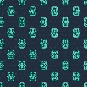 Green line Computer vision icon isolated seamless pattern on blue background Stock Illustration