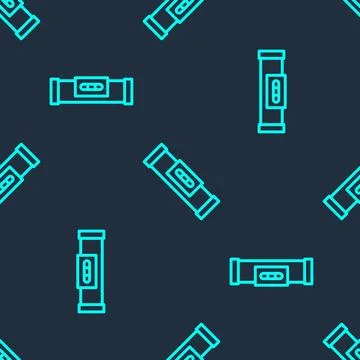 Green line Construction bubble level icon isolated seamless pattern on blue Illustrazione stock