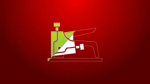 Green line Construction stapler icon isolated on red background. Working tool Stock Footage 143882270