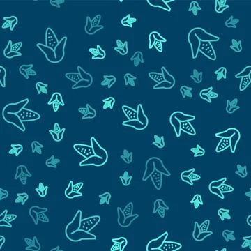 Green line Corn icon isolated seamless pattern on blue background. Vector Stock Illustration