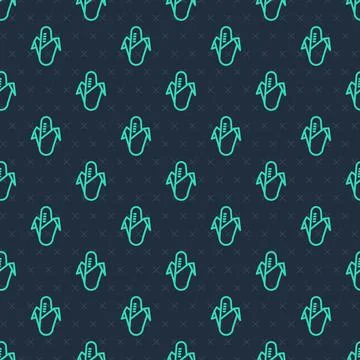 Green line Corn icon isolated seamless pattern on blue background.  Vector Stock Illustration