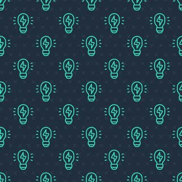 Green line Creative lamp light idea icon isolated seamless pattern on blue Illustrazione stock