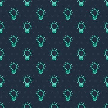 Green line Creative lamp light idea icon isolated seamless pattern on blue Stock-Illustration
