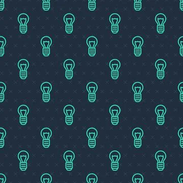 Green line Creative lamp light idea icon isolated seamless pattern on blue ba Stock Illustration