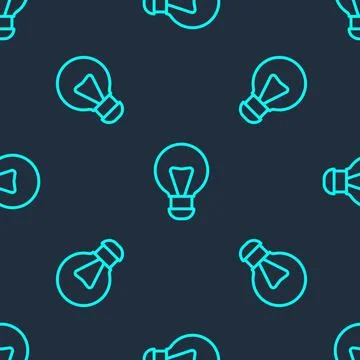 Green line Creative lamp light idea icon isolated seamless pattern on blue Illustrazione stock